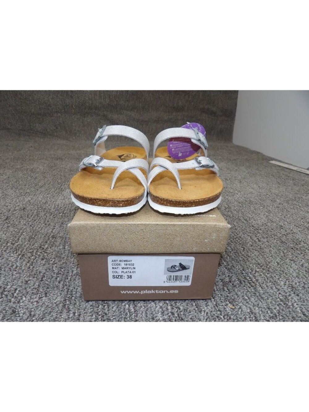 PLAKTON Women's Bombay Glitter Silver Thong Toe Loop Sandals  US 7.5 NWT